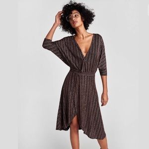 New Zara Crossover Shimmer Metallic Wrap Dress